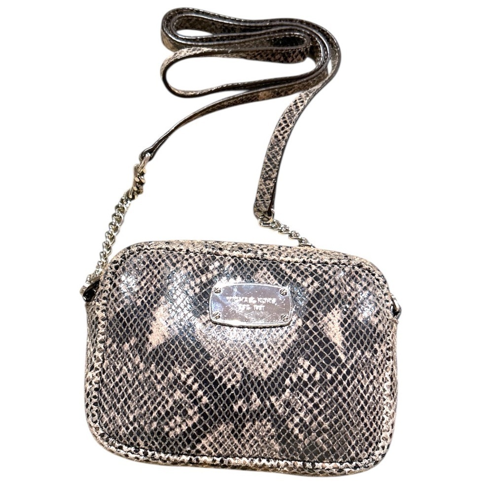 Michael Kors Gray & Black Python Embossed Mini Crossbody Bag